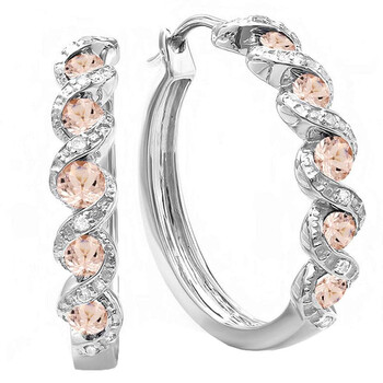 Dazzling Rock Dazzlingrock Collection 0.86 Carat (Ctw) White Round Morganite & White Diamond Hoop Earrings, Sterling Silver 1 Bông tai Dazzling Rock Dazzlingrock Collection 0.86 Carat (Ctw) White Round Morganite & White Diamond Hoop Earrings