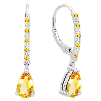 Dazzling Rock Dazzlingrock Collection 14K 8X5 Mm Pear & Round Citrine & Round Diamond Ladies Dangling Drop Earrings, White Gold 1 Bông tai Dazzling Rock Dazzlingrock Collection 14K 8X5 Mm Pear & Round Citrine & Round Diamond Ladies Dangling Drop Earrings