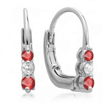 Dazzling Rock Dazzlingrock Collection 10K Round White Diamond And Ruby Ladies 3 Stone Hoop Earrings, White Gold 1 Bông tai Dazzling Rock Dazzlingrock Collection 10K Round White Diamond And Ruby Ladies 3 Stone Hoop Earrings