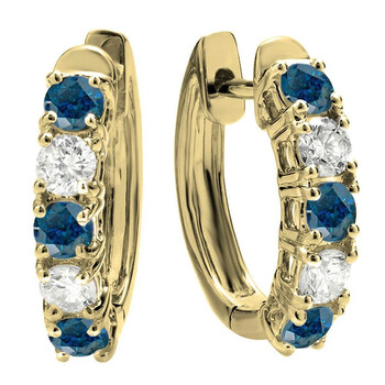 Dazzling Rock Dazzlingrock Collection 10K Round Blue & White Diamond Ladies Huggies Hoop Earrings, Yellow Gold 2 Bông tai Dazzling Rock Dazzlingrock Collection 10K Round Blue & White Diamond Ladies Huggies Hoop Earrings