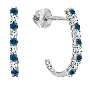 Bông tai Dazzling Rock Dazzlingrock Collection 0.38 Carat (Ctw) 18K Round Blue & White Diamond Ladies Fancy J Shaped Hoop Earrings
