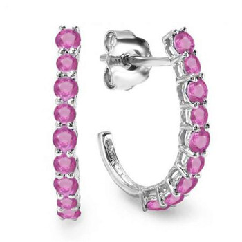 Bông tai Dazzling Rock Dazzlingrock Collection 0.50 Carat (Ctw) 14K Round Pink Sapphire Ladies Fancy J Shaped Hoop Earrings 1/2 Ct