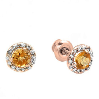 Bông tai Dazzling Rock Dazzlingrock Collection 14K Round Deep Yellow Citrine & Diamond Halo Stud Earrings