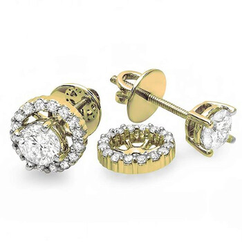Bông tai Dazzling Rock Dazzlingrock Collection 1.00 Carat (Ctw) 10K Round Diamond Halo Stud Earrings With Removable Jackets