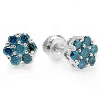 Dazzling Rock Dazzlingrock Collection 0.40 Carat (Ctw) 10K Round Cut Blue Diamond Ladies Cluster Flower Stud Earrings, White Gold 1 Bông tai Dazzling Rock Dazzlingrock Collection 0.40 Carat (Ctw) 10K Round Cut Blue Diamond Ladies Cluster Flower Stud Earrings
