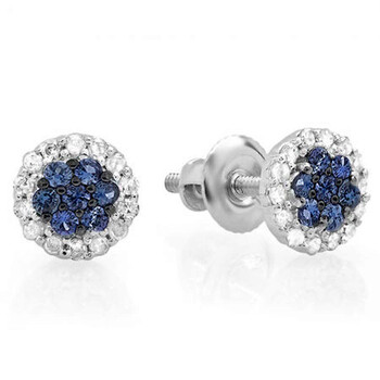 Dazzling Rock Dazzlingrock Collection 10K Blue Sapphire & White Diamond Ladies Cluster Flower Stud Earrings, White Gold 2 Bông tai Dazzling Rock Dazzlingrock Collection 10K Blue Sapphire & White Diamond Ladies Cluster Flower Stud Earrings