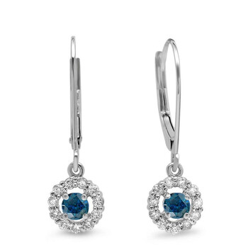 Bông tai Dazzling Rock Dazzlingrock Collection 0.55 Carat (Ctw) 14K Round Blue & White Diamond Cluster Halo Drop Earrings 1/2 Ct