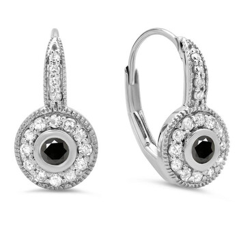 Bông tai Dazzling Rock Dazzlingrock Collection 0.45 Carat (Ctw) 14K Black & White Diamond Ladies Cluster Halo Millgrain Drop Earrings 1/2 Ct
