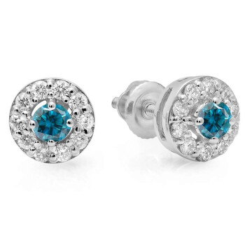 Bông tai Dazzling Rock Dazzlingrock Collection 0.50 Carat (Ctw) 14K Real Round Cut Blue & White Diamond Ladies Cluster Stud Earrings 1/2 Ct
