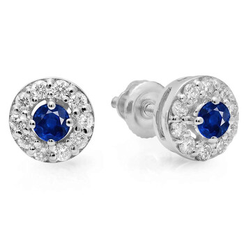 Dazzling Rock Dazzlingrock Collection 14K Real Blue Sapphire & White Diamond Ladies Cluster Stud Earrings, White Gold 2 Bông tai Dazzling Rock Dazzlingrock Collection 14K Real Blue Sapphire & White Diamond Ladies Cluster Stud Earrings