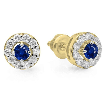 Dazzling Rock Dazzlingrock Collection 18K Round Blue Sapphire & White Diamond Ladies Cluster Stud Earrings, Yellow Gold 1 Bông tai Dazzling Rock Dazzlingrock Collection 18K Round Blue Sapphire & White Diamond Ladies Cluster Stud Earrings
