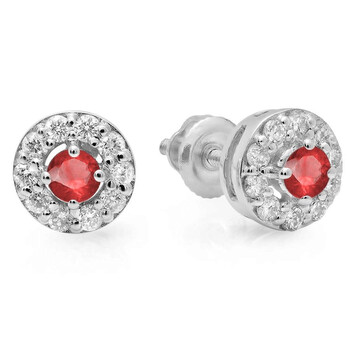 Bông tai Dazzling Rock Dazzlingrock Collection 14K Real Round Cut Ruby & White Diamond Ladies Cluster Stud Earrings
