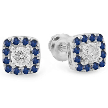 Dazzling Rock Dazzlingrock Collection 18K Blue Sapphire & White Diamond Ladies Square Halo Stud Earrings, White Gold 1 Bông tai Dazzling Rock Dazzlingrock Collection 18K Blue Sapphire & White Diamond Ladies Square Halo Stud Earrings