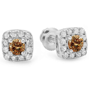 Dazzling Rock Dazzlingrock Collection 0.50 Carat (Ctw) 10K Champagne & White Diamond Ladies Square Frame Halo Stud Earrings 1/2 Ct, White Gold 1 Bông tai Dazzling Rock Dazzlingrock Collection 0.50 Carat (Ctw) 10K Champagne & White Diamond Ladies Square Frame Halo Stud Earrings 1/2 Ct