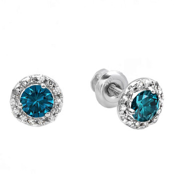Dazzling Rock Dazzlingrock Collection 0.35 Carat (Ctw) 10K Round Blue & White Diamond Halo Stud Earrings, White Gold 2 Bông tai Dazzling Rock Dazzlingrock Collection 0.35 Carat (Ctw) 10K Round Blue & White Diamond Halo Stud Earrings