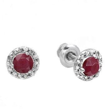Dazzling Rock Dazzlingrock Collection 10K Round Ruby & White Diamond Halo Stud Earrings, White Gold 2 Bông tai Dazzling Rock Dazzlingrock Collection 10K Round Ruby & White Diamond Halo Stud Earrings