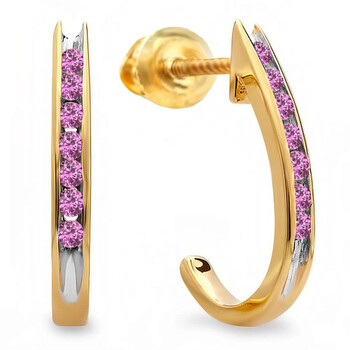 Bông tai Dazzling Rock Dazzlingrock Collection 0.25 Carat (Ctw) 10K Round Pink Sapphire Ladies Fancy J Shaped Hoop Earrings 1/4 Ct