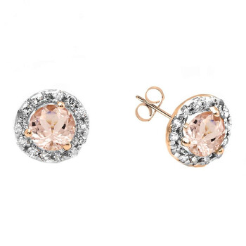 Bông tai Dazzling Rock Dazzlingrock Collection 14K Round Morganite & White Diamond Ladies Halo Style Stud Earrings