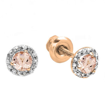 Bông tai Dazzling Rock Dazzlingrock Collection 14K Round Morganite & White Diamond Ladies Halo Style Stud Earrings
