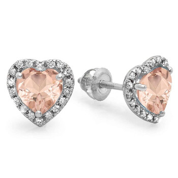 Dazzling Rock Dazzlingrock Collection 10K Heart Shape Morganite & Round Cut Diamond Ladies Halo Stud Earrings, White Gold 1 Bông tai Dazzling Rock Dazzlingrock Collection 10K Heart Shape Morganite & Round Cut Diamond Ladies Halo Stud Earrings