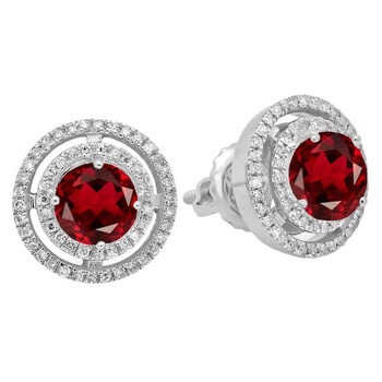 Bông tai Dazzling Rock Dazzlingrock Collection 14K Round Garnet & White Diamond Ladies Halo Style Stud Earrings