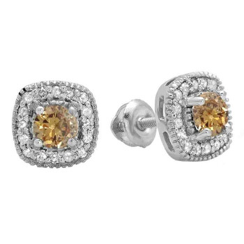 Bông tai Dazzling Rock Dazzlingrock Collection 0.75 Carat (Ctw) Round Champagne & White Diamond Ladies Halo Stud Earrings 3/4 Ct