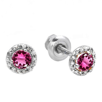 Dazzling Rock Dazzlingrock Collection 18K 4 Mm Each Round Round Pink Tourmaline & White Diamond Halo Stud Earrings, White Gold 1 Bông tai Dazzling Rock Dazzlingrock Collection 18K 4 Mm Each Round Round Pink Tourmaline & White Diamond Halo Stud Earrings