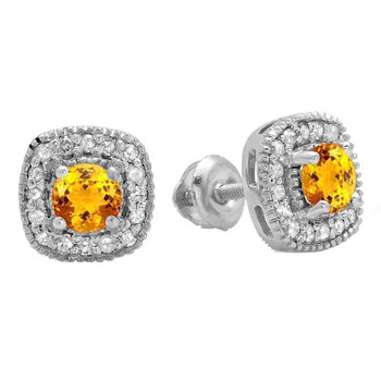 Bông tai Dazzling Rock Dazzlingrock Collection 10K Round Cut Citrine & White Diamond Ladies Halo Stud Earrings