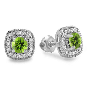 Bông tai Dazzling Rock Dazzlingrock Collection 10K Round Cut Peridot & White Diamond Ladies Halo Stud Earrings