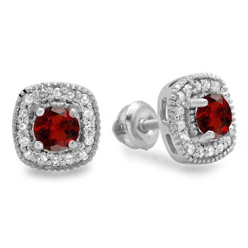 Bông tai Dazzling Rock Dazzlingrock Collection 10K Round Cut Garnet & White Diamond Ladies Halo Stud Earrings