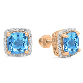 Dazzling Rock Dazzlingrock Collection 10K 7 Mm Each Cushion Blue Topaz & Round Diamond Ladies Square Frame Halo Stud Earrings, Rose Gold 1 Bông tai Dazzling Rock Dazzlingrock Collection 10K 7 Mm Each Cushion Blue Topaz & Round Diamond Ladies Square Frame Halo Stud Earrings