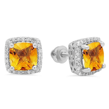 Dazzling Rock Dazzlingrock Collection 10K 7 Mm Each Cushion Citrine & Round Diamond Ladies Square Frame Halo Stud Earrings, White Gold 2 Bông tai Dazzling Rock Dazzlingrock Collection 10K 7 Mm Each Cushion Citrine & Round Diamond Ladies Square Frame Halo Stud Earrings
