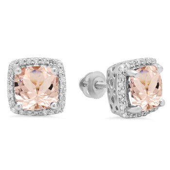 Bông tai Dazzling Rock Dazzlingrock Collection 10K 7 Mm Each Cushion Morganite & Round Diamond Ladies Square Frame Halo Stud Earrings