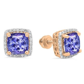 Dazzling Rock Dazzlingrock Collection 10K 7 Mm Each Cushion Tanzanite & Round Diamond Ladies Square Frame Halo Stud Earrings, Rose Gold 2 Bông tai Dazzling Rock Dazzlingrock Collection 10K 7 Mm Each Cushion Tanzanite & Round Diamond Ladies Square Frame Halo Stud Earrings