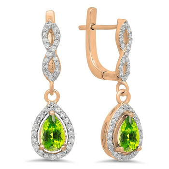 Bông tai Dazzling Rock Dazzlingrock Collection 14K Pear Cut Peridot & Round Cut White Diamond Ladies Halo Style Dangling Drop Earrings