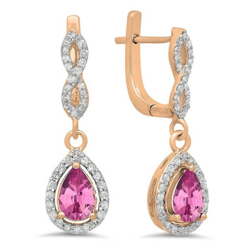 Bông tai Dazzling Rock Dazzlingrock Collection 14K Pear Cut Pink Sapphire & Round Cut White Diamond Ladies Halo Dangling Drop Earrings