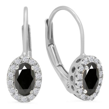 Bông tai Dazzling Rock Dazzlingrock Collection 0.55 Carat (Ctw) 14K Oval Black & Round White Diamond Halo Hoop Earrings 1/2 Ct