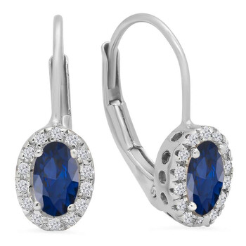 Dazzling Rock Dazzlingrock Collection 14K Oval Cut Blue Sapphire & Round Cut White Diamond Ladies Halo Style Hoop Earrings, White Gold 2 Bông tai Dazzling Rock Dazzlingrock Collection 14K Oval Cut Blue Sapphire & Round Cut White Diamond Ladies Halo Style Hoop Earrings