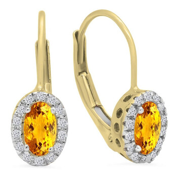 Dazzling Rock Dazzlingrock Collection 14K Oval Cut Citrine & Round Cut White Diamond Ladies Halo Style Hoop Earrings, Yellow Gold 2 Bông tai Dazzling Rock Dazzlingrock Collection 14K Oval Cut Citrine & Round Cut White Diamond Ladies Halo Style Hoop Earrings