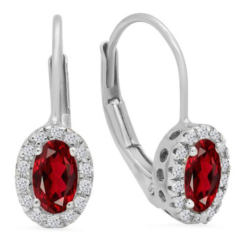 Bông tai Dazzling Rock Dazzlingrock Collection 14K Oval Cut Garnet & Round Cut White Diamond Ladies Halo Style Hoop Earrings