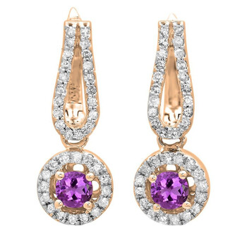 Dazzling Rock Dazzlingrock Collection 14K Round Amethyst & White Diamond Ladies Halo Style Dangling Drop Earrings, Rose Gold 1 Bông tai Dazzling Rock Dazzlingrock Collection 14K Round Amethyst & White Diamond Ladies Halo Style Dangling Drop Earrings