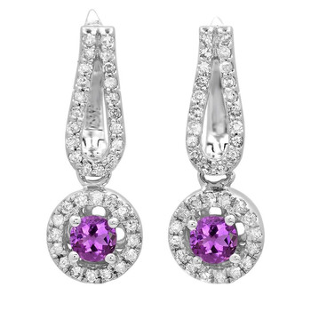 Bông tai Dazzling Rock Dazzlingrock Collection 14K Round Amethyst & White Diamond Ladies Halo Style Dangling Drop Earrings