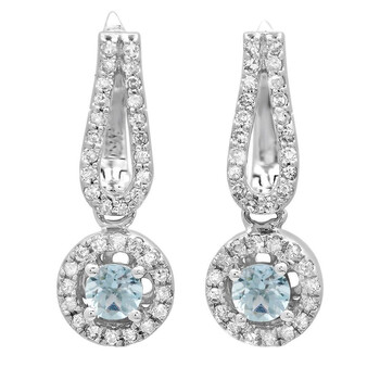Dazzling Rock Dazzlingrock Collection 14K Round Aquamarine & White Diamond Ladies Halo Style Dangling Drop Earrings, White Gold 2 Bông tai Dazzling Rock Dazzlingrock Collection 14K Round Aquamarine & White Diamond Ladies Halo Style Dangling Drop Earrings