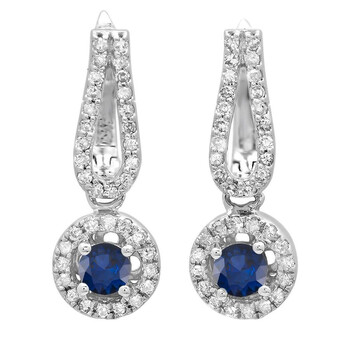 Bông tai Dazzling Rock Dazzlingrock Collection 14K Round Blue Sapphire & White Diamond Ladies Halo Style Dangling Drop Earrings