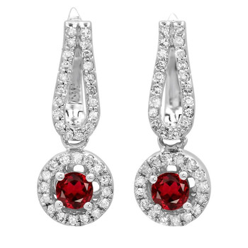 Dazzling Rock Dazzlingrock Collection 14K Round Garnet & White Diamond Ladies Halo Style Dangling Drop Earrings, White Gold 1 Bông tai Dazzling Rock Dazzlingrock Collection 14K Round Garnet & White Diamond Ladies Halo Style Dangling Drop Earrings