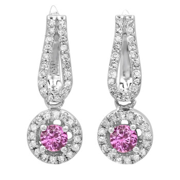 Dazzling Rock Dazzlingrock Collection 14K Round Pink Sapphire & White Diamond Ladies Halo Style Dangling Drop Earrings, White Gold 1 Bông tai Dazzling Rock Dazzlingrock Collection 14K Round Pink Sapphire & White Diamond Ladies Halo Style Dangling Drop Earrings