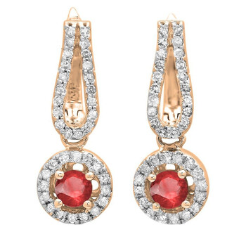 Bông tai Dazzling Rock Dazzlingrock Collection 14K Round Ruby & White Diamond Ladies Halo Style Dangling Drop Earrings