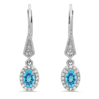 Bông tai Dazzling Rock Dazzlingrock Collection 10K Oval Blue Topaz & Round White Diamond Ladies Halo Style Dangling Drop Earrings