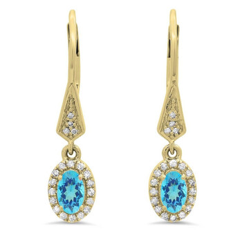 Dazzling Rock Dazzlingrock Collection 10K Oval Blue Topaz & Round White Diamond Ladies Halo Style Dangling Drop Earrings, Yellow Gold 1 Bông tai Dazzling Rock Dazzlingrock Collection 10K Oval Blue Topaz & Round White Diamond Ladies Halo Style Dangling Drop Earrings