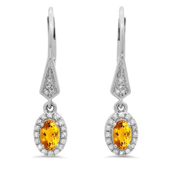 Bông tai Dazzling Rock Dazzlingrock Collection 10K Oval Citrine & Round White Diamond Ladies Halo Style Dangling Drop Earrings